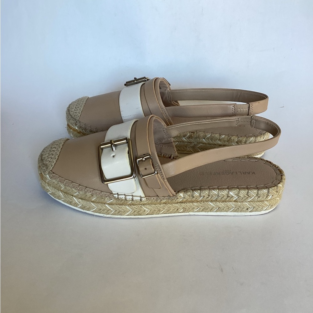 Karl Lagerfeld Nude & White Alexi Leather Slingback Espadrilles Sandals - Picture 4 of 10